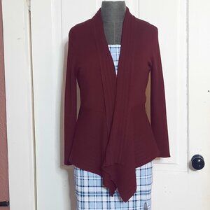 Christopher & Banks Open Front Wine Red Peplum Waterfall Cardigan, Medium, EUC